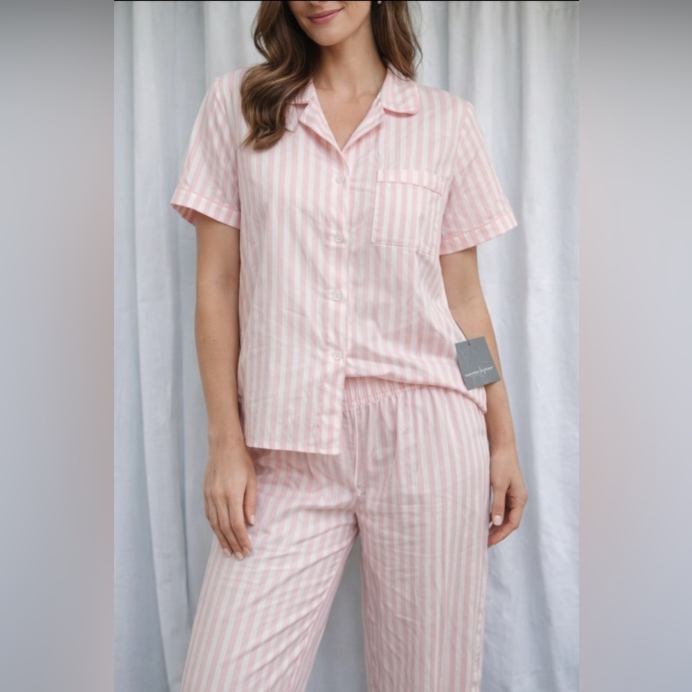Nanette Lepore Pink Stripe Pajama Set Button Top Pants NWT Medium